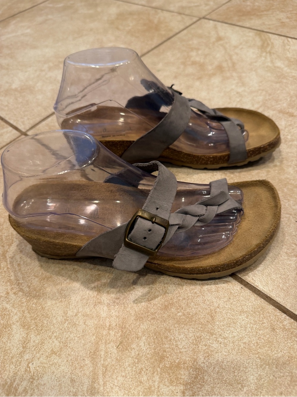 Mila Paoli Gray Braided Suede Wedge Sandals
